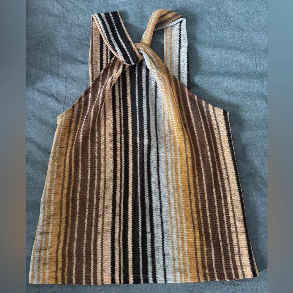 Zara Striped Halter Top in Brown and Gold